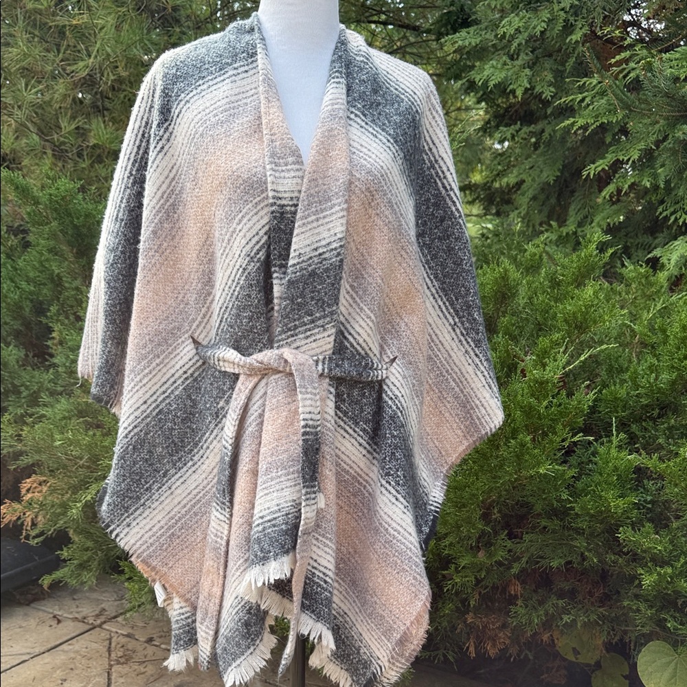 Plaid Belted Poncho